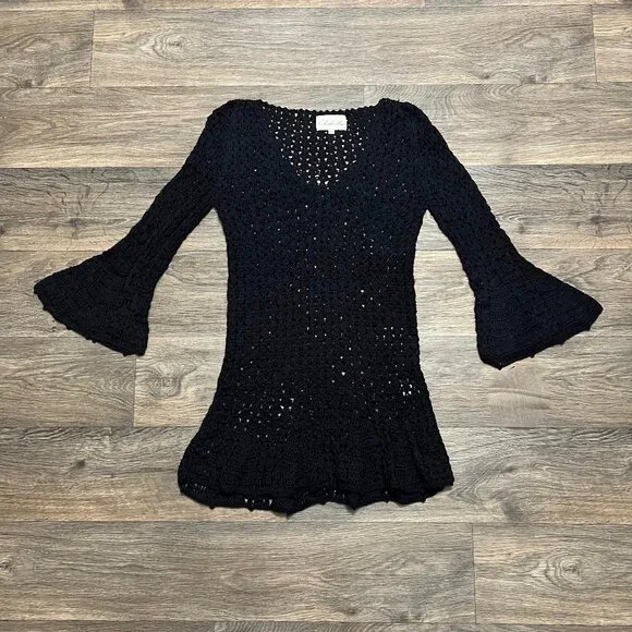 Cleobella Daphne Crochet Swim Coverup Mini Dress Size Small Black Handmade Coverups